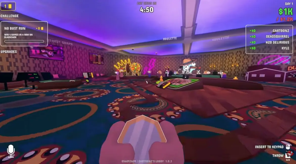 Gamble With Your Friends first casino floor with shared money, quota, timer, and early game machines